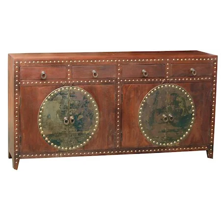 Leh Hand Made 4-Door 4-Drawer Sideboard with Metal Accents